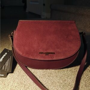 Karl Lagerfeld Burgundy Suede Crossbody Bag